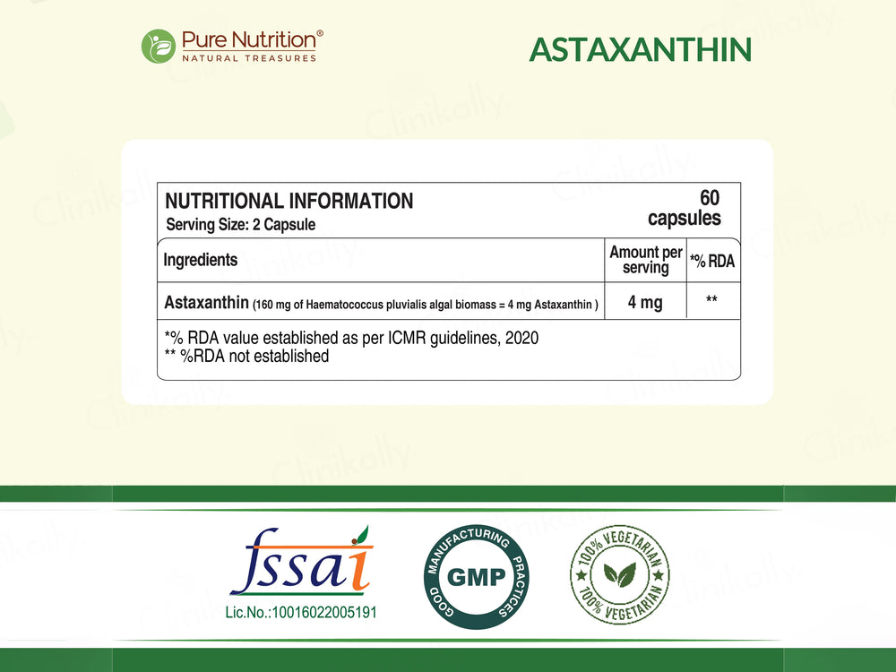 Pure Nutrition Naturally Sourced Astaxanthin 4mg Veg Capsule