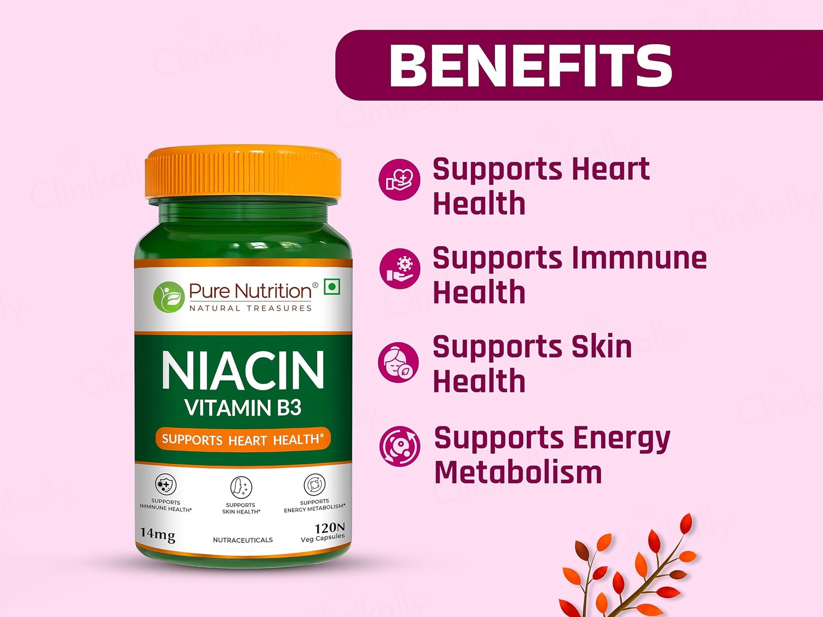 Pure Nutrition Niacin Vitamin B3 14mg Veg Capsule