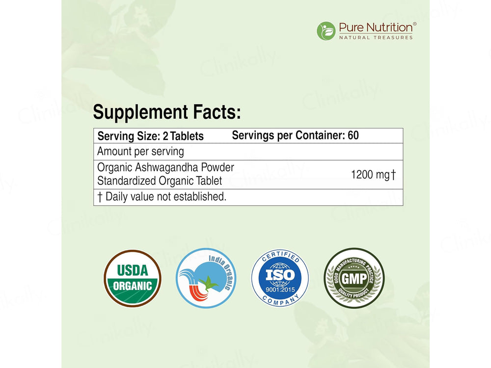 Pure Nutrition Organic Ashwagandha 1200mg Veg Tablet