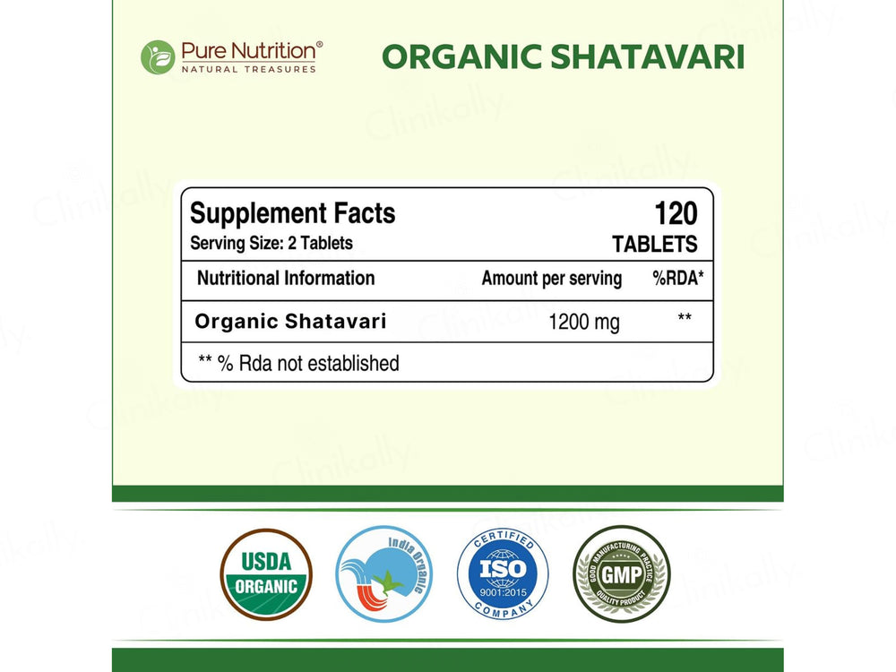 Pure Nutrition Organic Shatavari 1200mg Veg Tablet