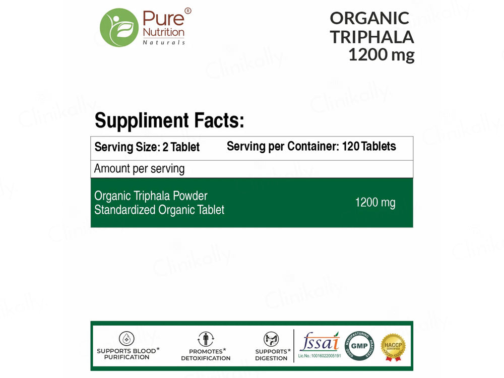 Pure Nutrition Organic Triphala 1200mg Veg Tablet
