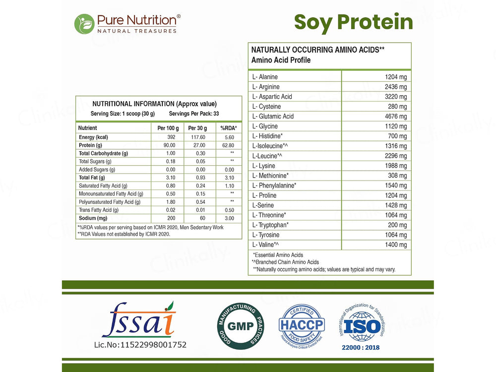 Pure Nutrition Soy Protein Isolate 90% Nutraceutical Powder - Unflavoured