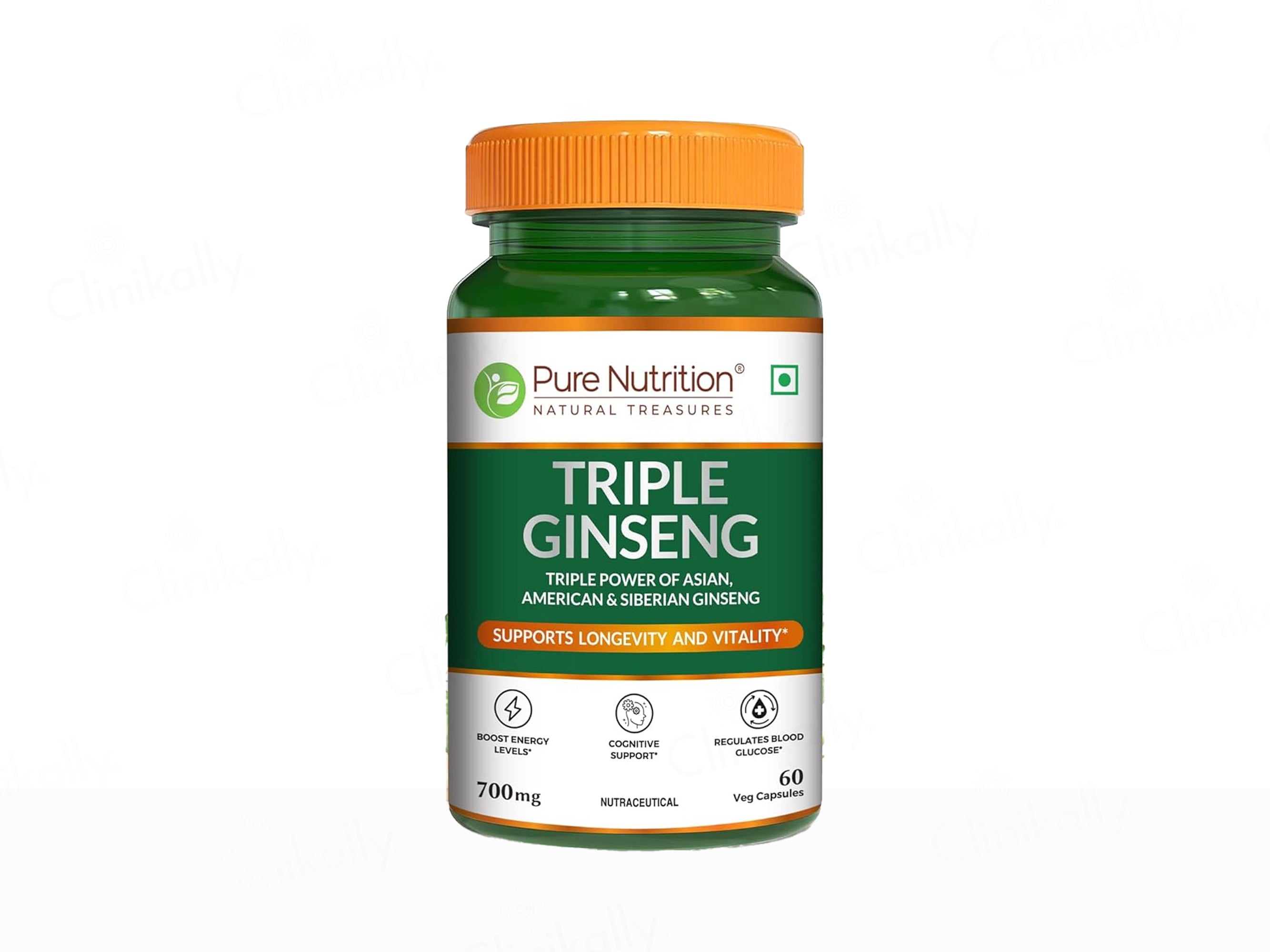 Pure Nutrition Triple Ginseng 700mg Veg Capsule