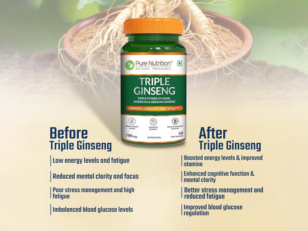 Pure Nutrition Triple Ginseng 700mg Veg Capsule