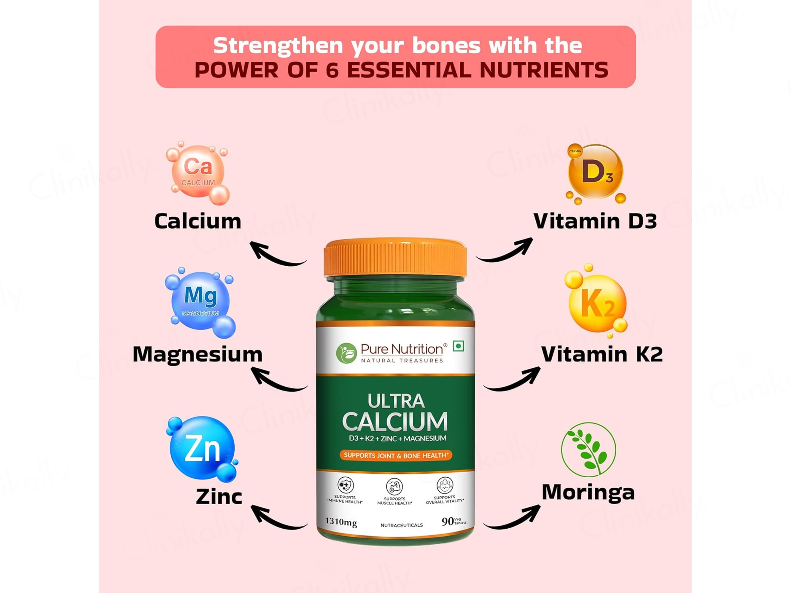 Pure Nutrition Ultra Calcium D3, K2, Zinc & Magnesium Veg Tablet
