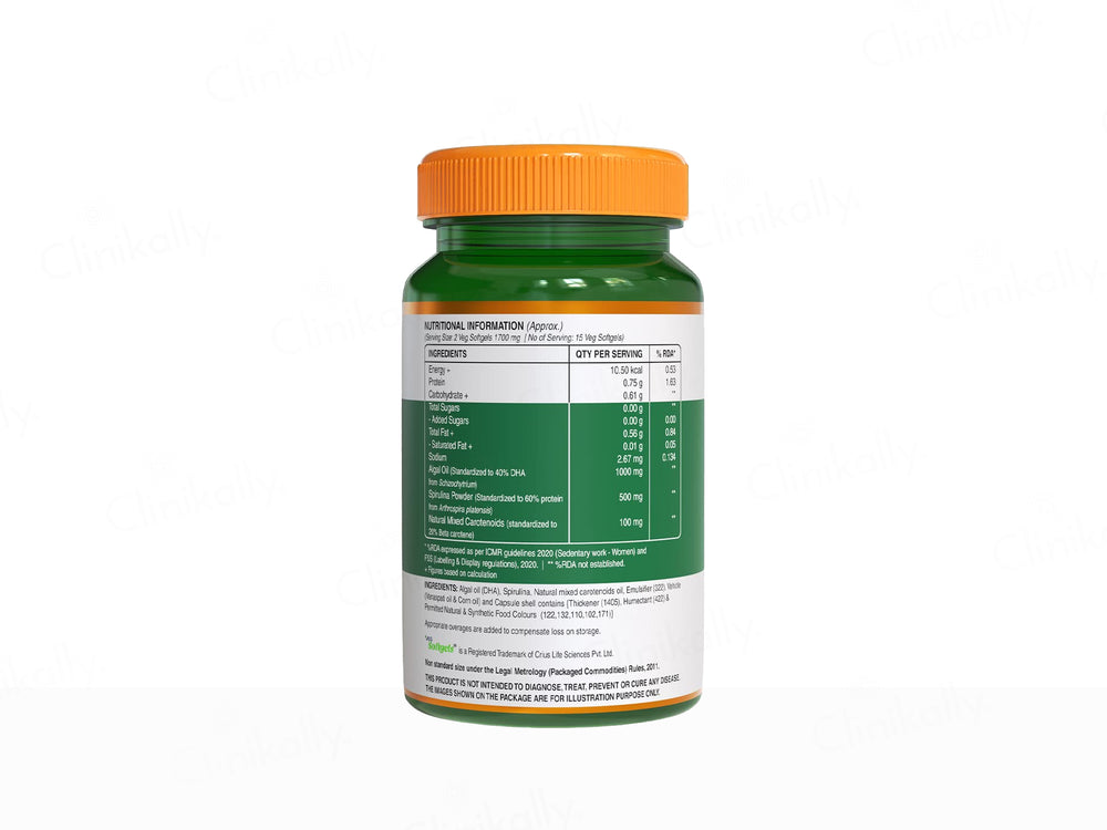 Pure Nutrition Veg Omega 1700mg With Algal Oil, Spirulina & Carotenoids Softgel