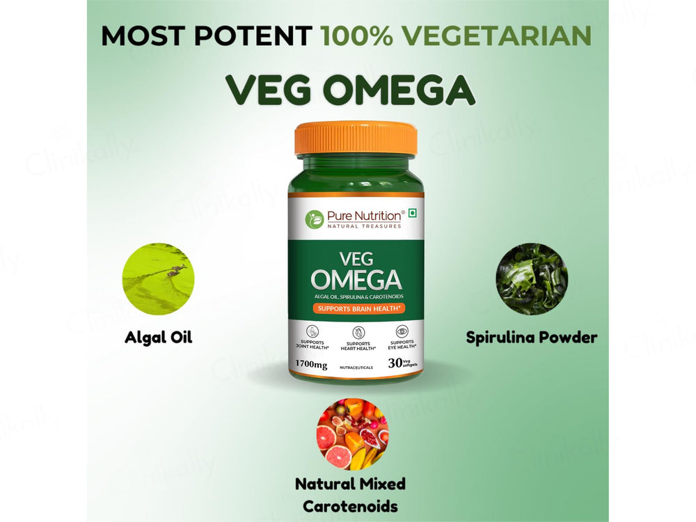 Pure Nutrition Veg Omega 1700mg With Algal Oil, Spirulina & Carotenoids Softgel