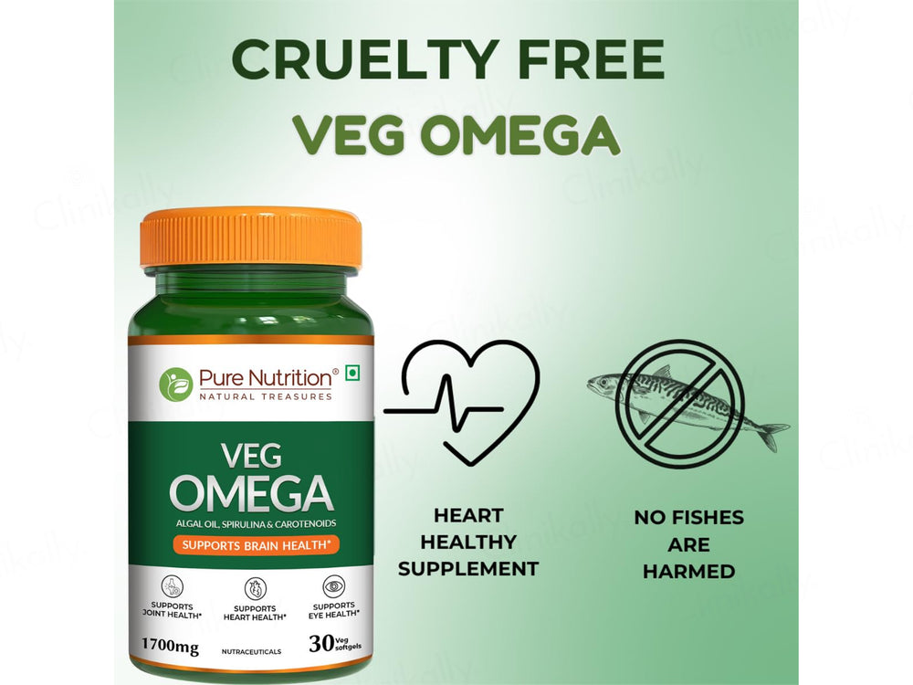 Pure Nutrition Veg Omega 1700mg With Algal Oil, Spirulina & Carotenoids Softgel
