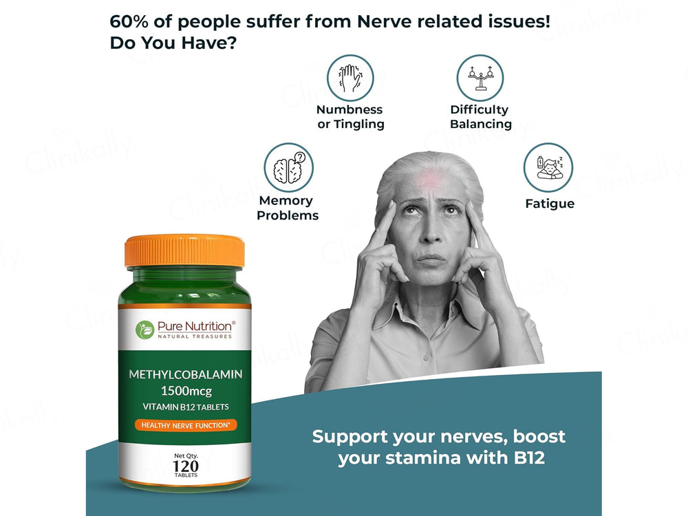 Pure Nutrition Vitamin B12 Methylcobalamin 1500mcg Veg Tablet