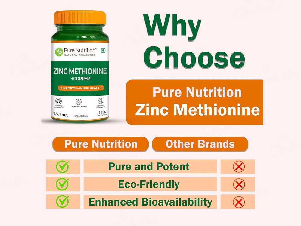 Pure Nutrition Zinc Methionine + Copper 45.7mg Veg Capsule