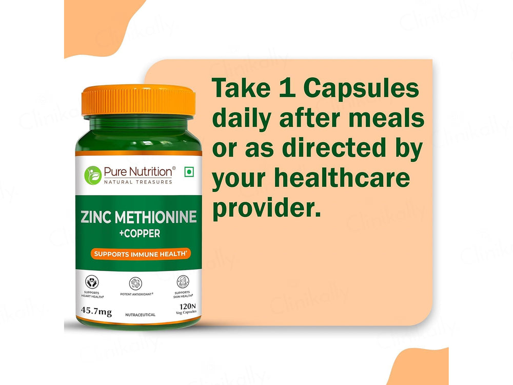Pure Nutrition Zinc Methionine + Copper 45.7mg Veg Capsule