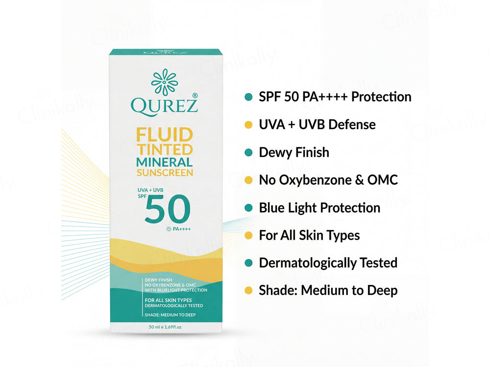 Qurez Fluid Tinted Mineral Sunscreen SPF 50 PA++++ (Medium To Deep)