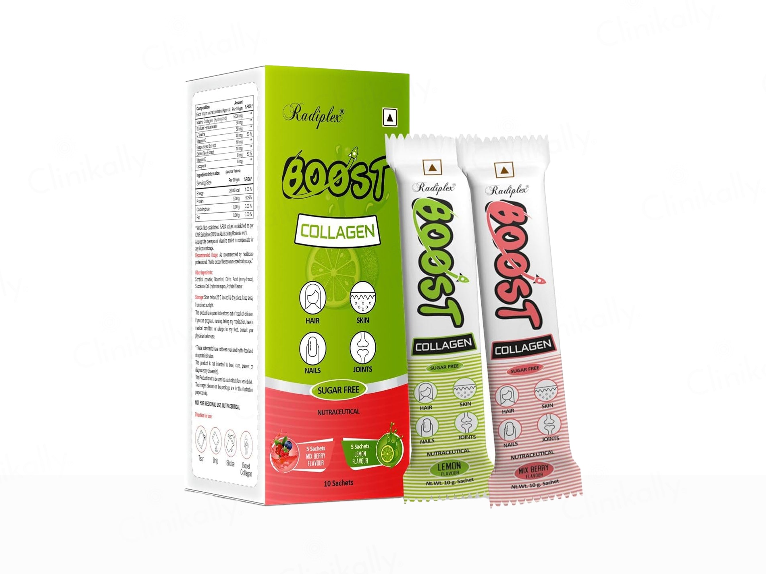 Radiplex Boost Collagen Sugar Free Nutraceutical Powder - Mix Berry & Lemon Flavour