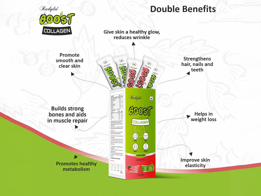 Radiplex Boost Collagen Sugar Free Nutraceutical Powder - Mix Berry & Lemon Flavour