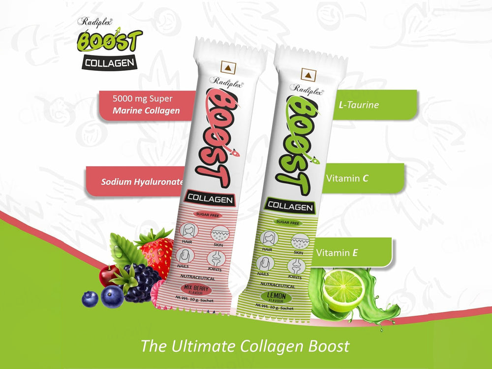 Radiplex Boost Collagen Sugar Free Nutraceutical Powder - Mix Berry & Lemon Flavour