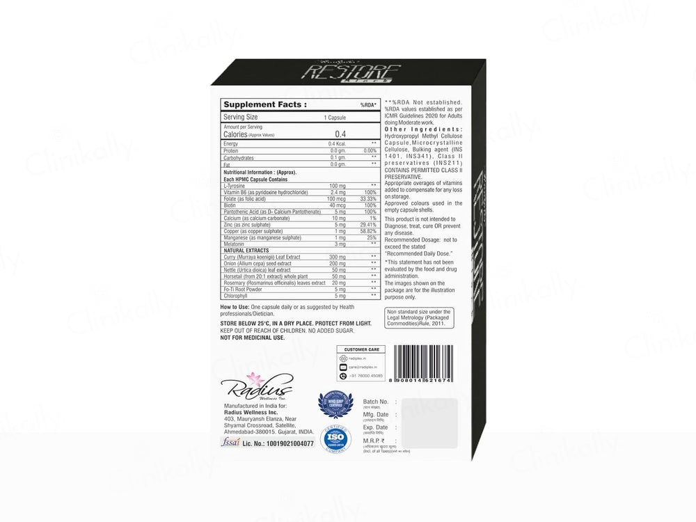 Radiplex Restore Black Molecular Food Supplement Capsule For Hair Pigmentation