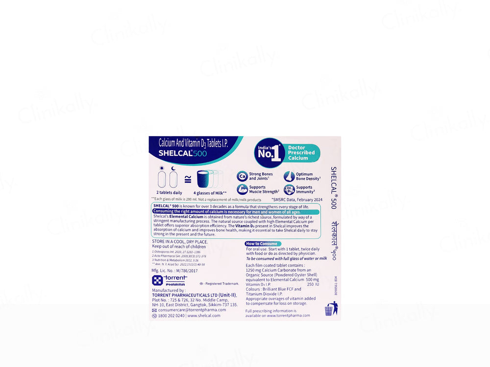 Shelcal 500 Calcium & Vitamin D3 Bone & Muscle Health Tablet