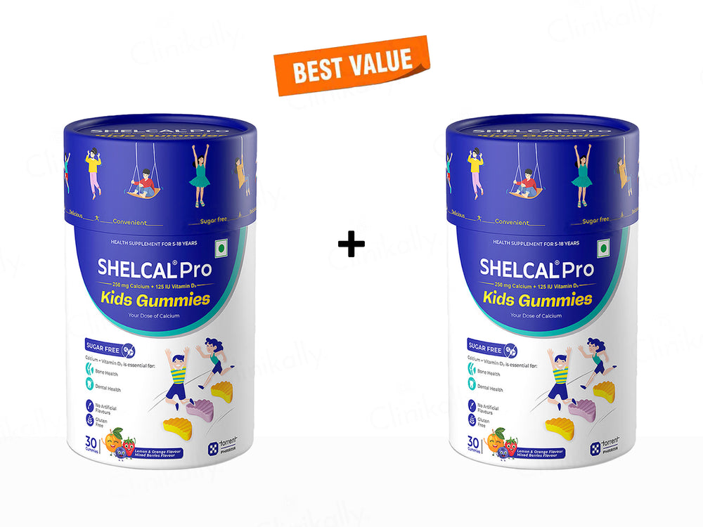 Shelcal Pro Kids Calcium & Vitamin D3 Sugar Free Gummies - Lemon & Orange And Mixed Berries Flavour