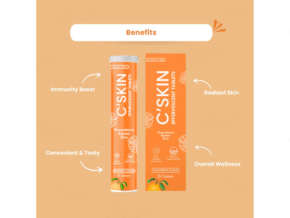 Skinaa C'Skin Gooseberry Extract & Zinc Sugar Free Effervescent Tablet - Orange Flavour