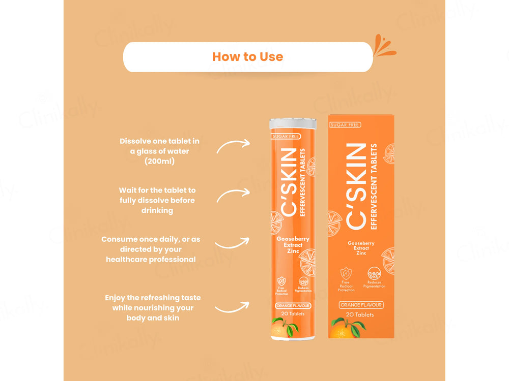 Skinaa C'Skin Gooseberry Extract & Zinc Sugar Free Effervescent Tablet - Orange Flavour