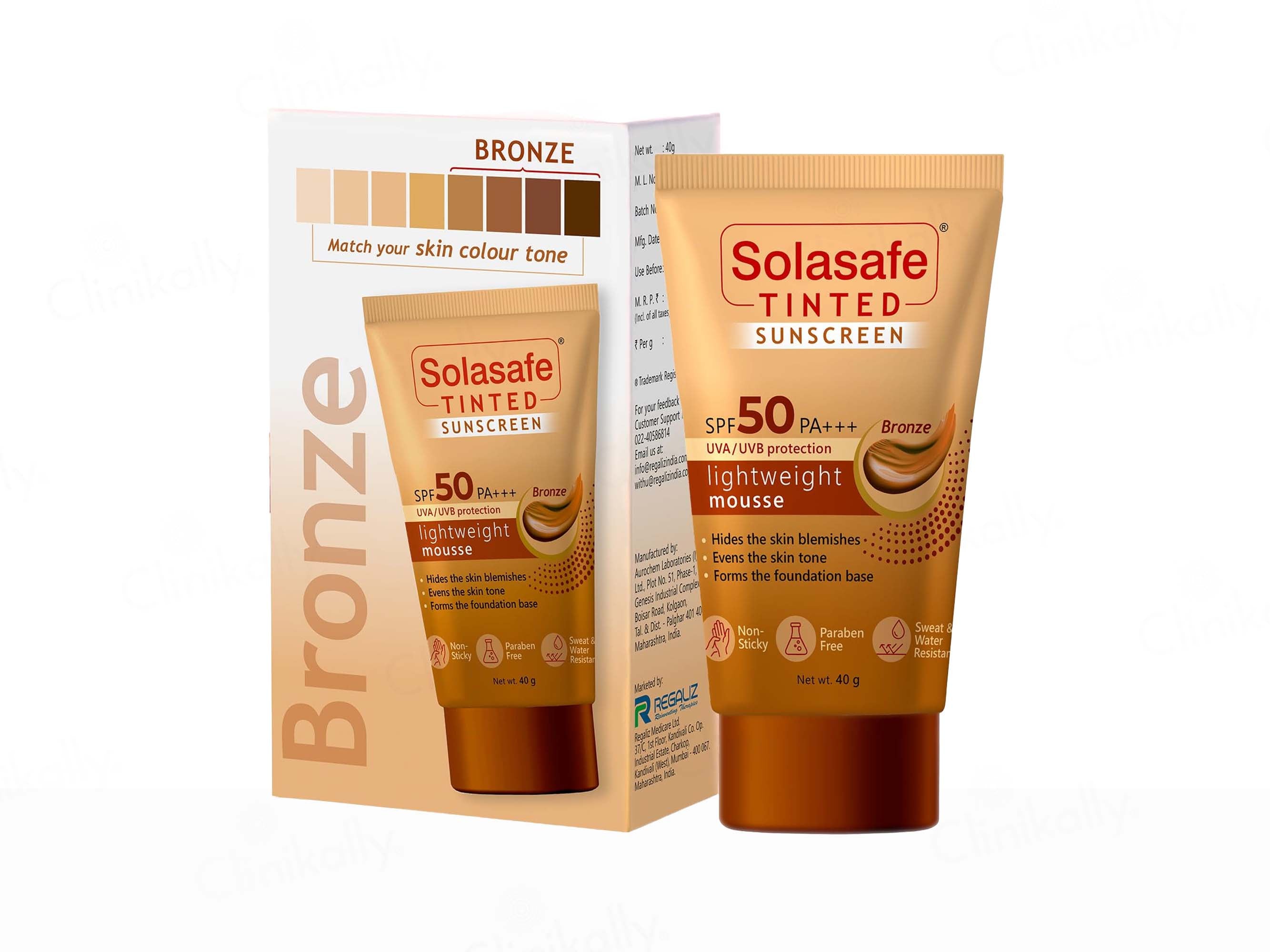 Solasafe Tinted Lightweight Mousse Sunscreen SPF 50 PA+++ (Bronze)