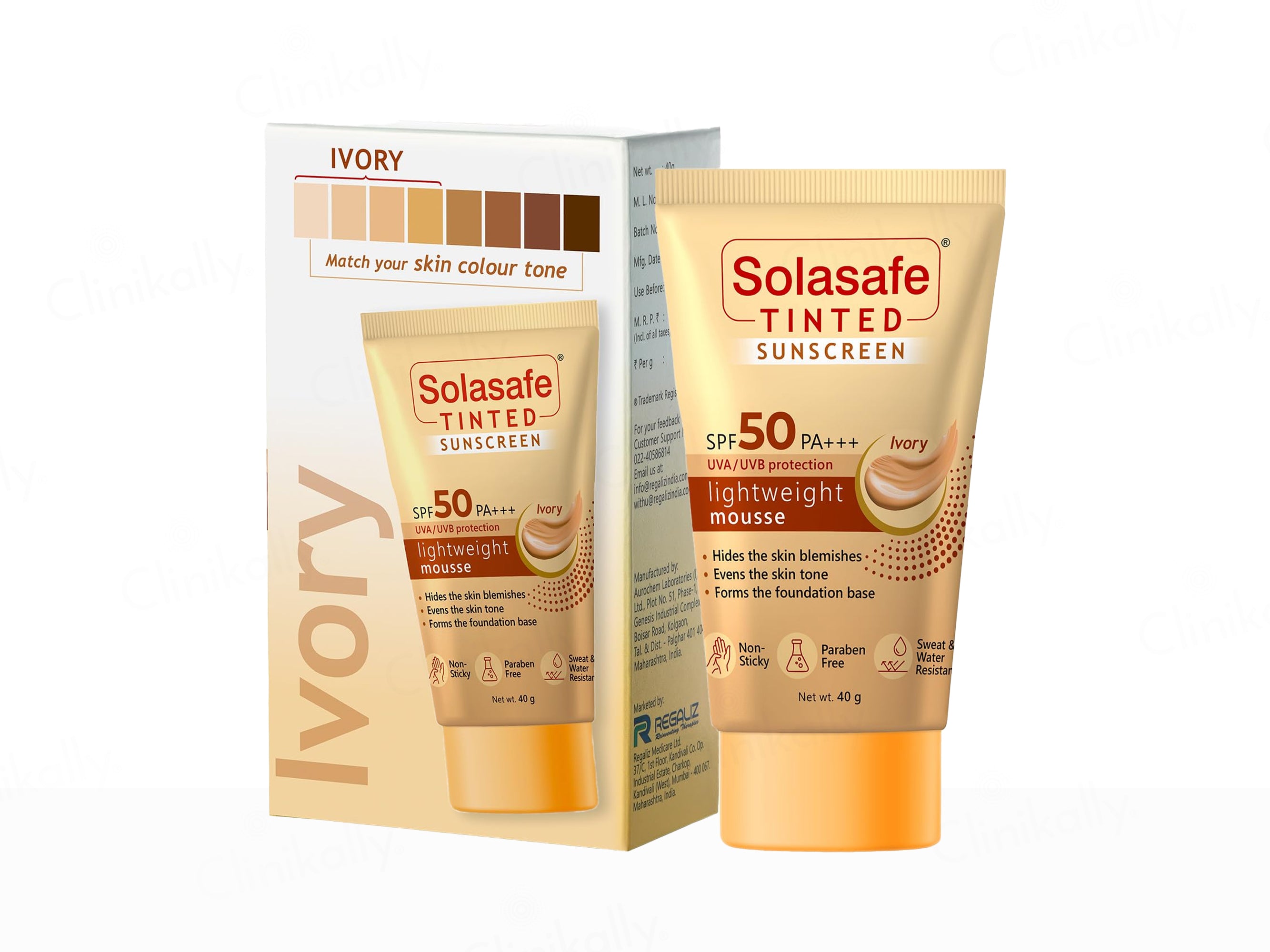 Solasafe Tinted Lightweight Mousse Sunscreen SPF 50 PA+++ (Ivory)