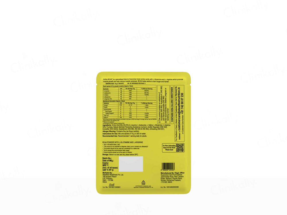 Steadfast Nutrition Active BCAA Intra-Workout Sachet - Lemon Flavour