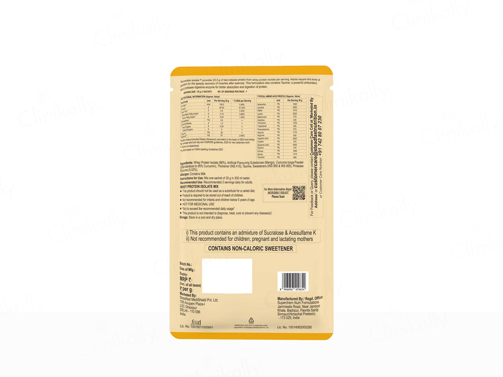 Steadfast Nutrition Incredible Isolate Recovery Whey Protein Isolate Sachet