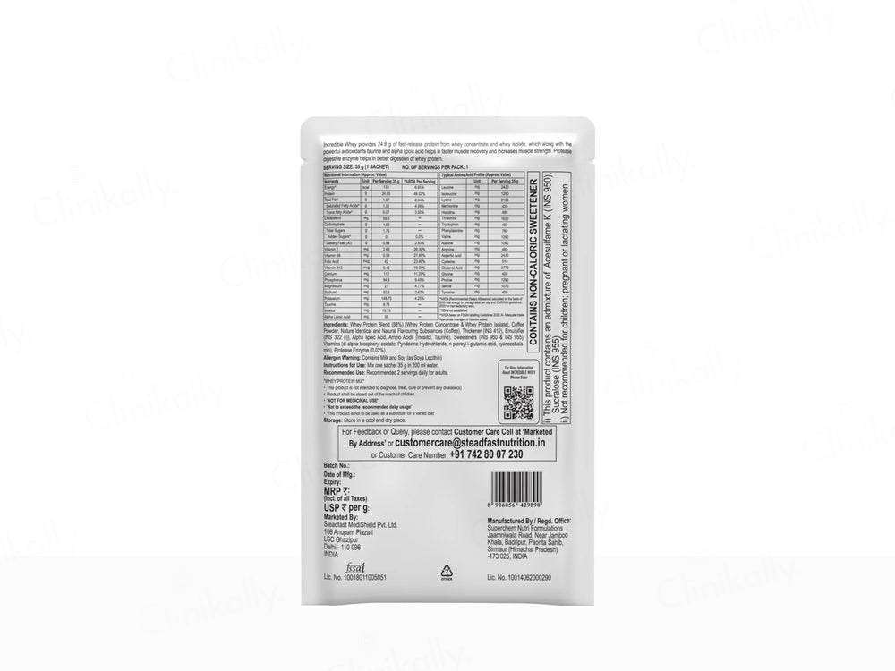 Steadfast Nutrition Incredible Whey Protein Blend Sachet