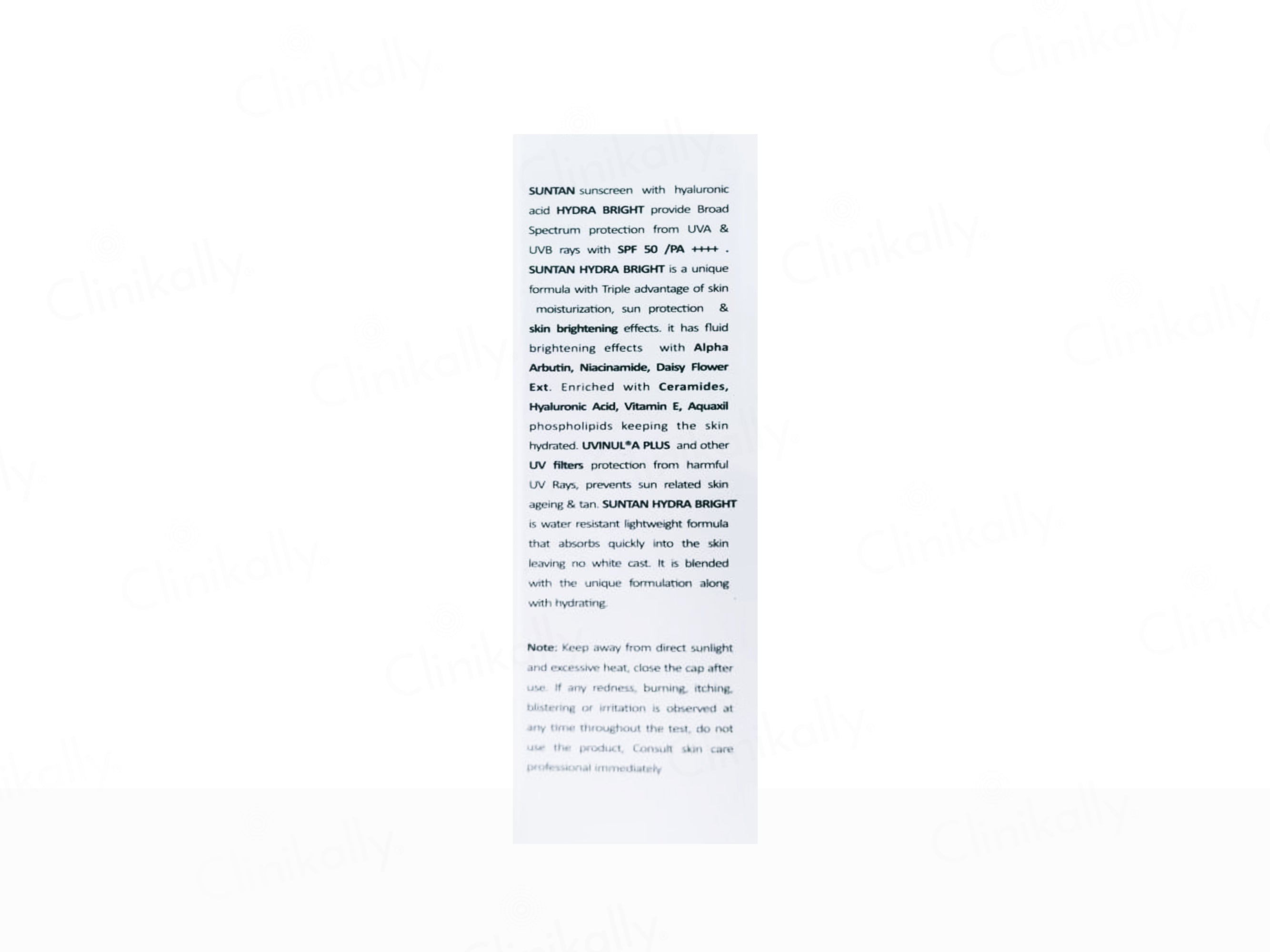 Suntan Hydra Bright Hyaluronic Acid Brightening Sunscreen SPF 50+ PA++++