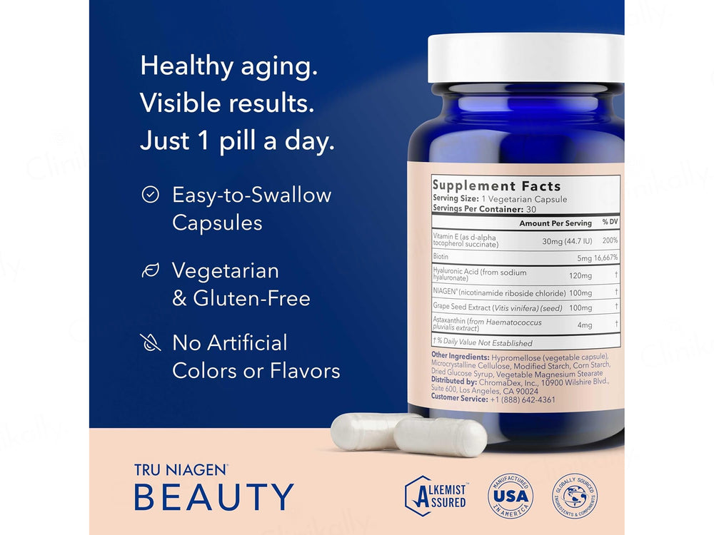 TRU Niagen Beauty Dietary Supplement Veg Capsule For Skin, Hair, Nails