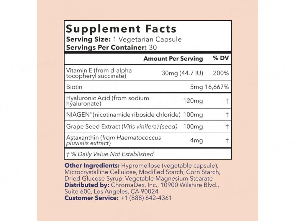 TRU Niagen Beauty Dietary Supplement Veg Capsule For Skin, Hair, Nails