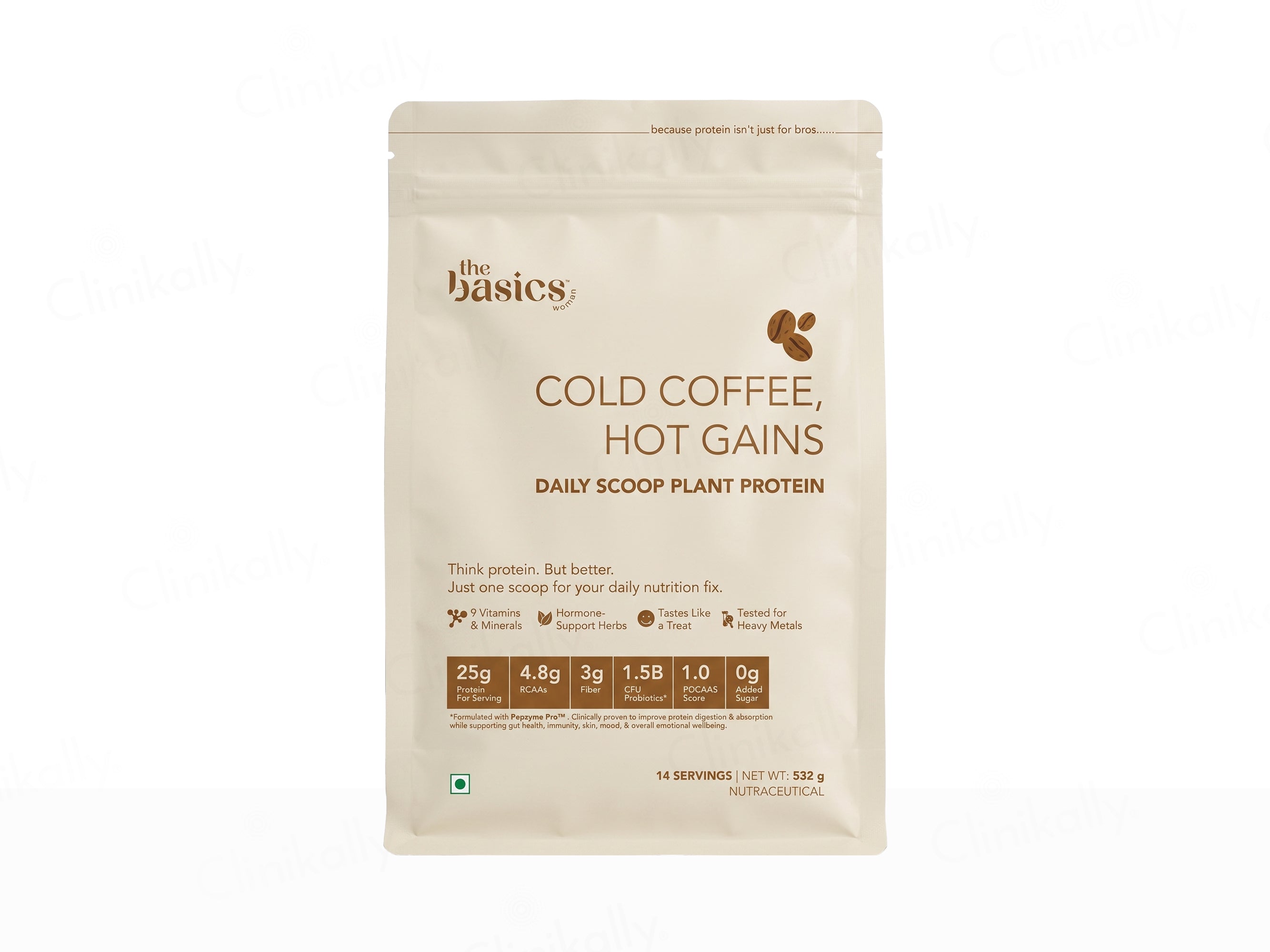 The Basics Woman Cold Coffee, Hot Gains Daily Scoop Plant Protein Powder