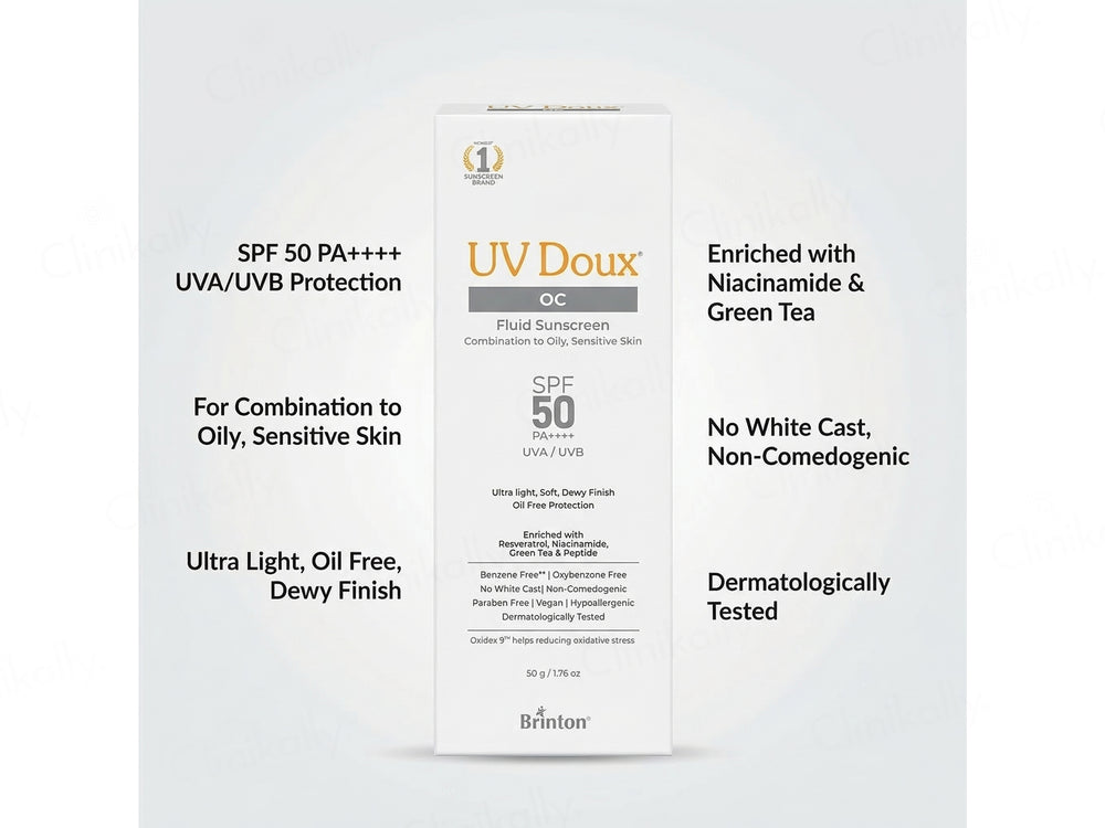 UV Doux OC Fluid Sunscreen SPF 50 PA++++ For Combination To Oily, Sensitive Skin
