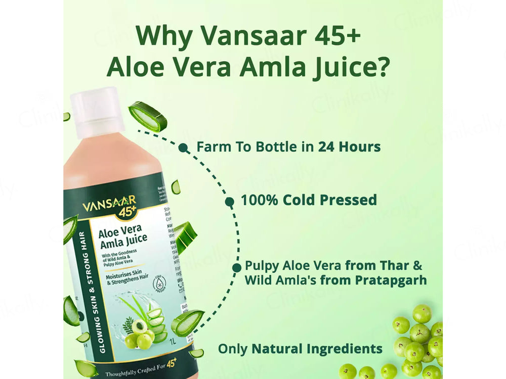 Vansaar 45+ Aloe Vera Amla Supplement Juice For Glowing Skin & Strong Hair