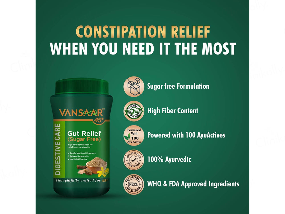 Vansaar 45+ Digestive Care Gut Relief Sugar-Free Powder