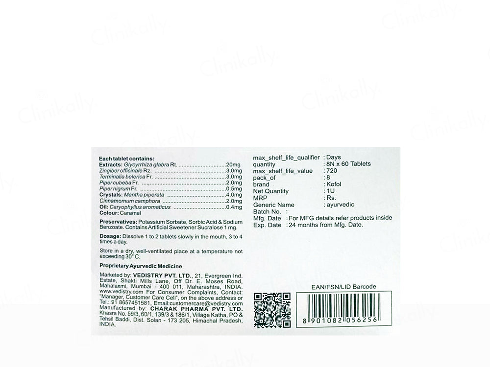 Vedistry Kofol Ayurvedic Sugar Free Chewable Tablet