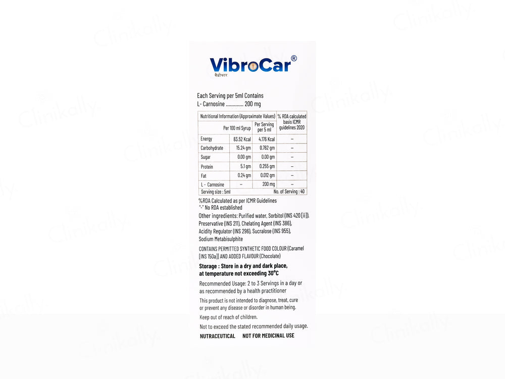 Vibrocar L-Carnosine Syrup - Delicious Chocolate Flavour