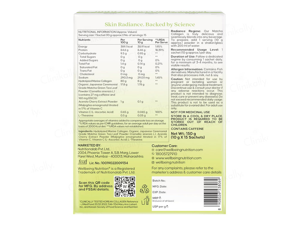 Wellbeing Nutrition Matcha Korean Marine Collagen Powder