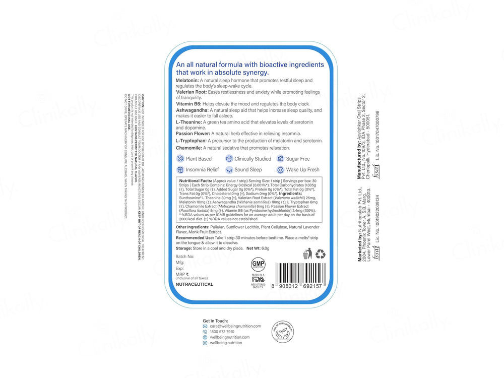Wellbeing Nutrition Melts Into Restful Sleep Oral Strip - Lemon Honey Flavour