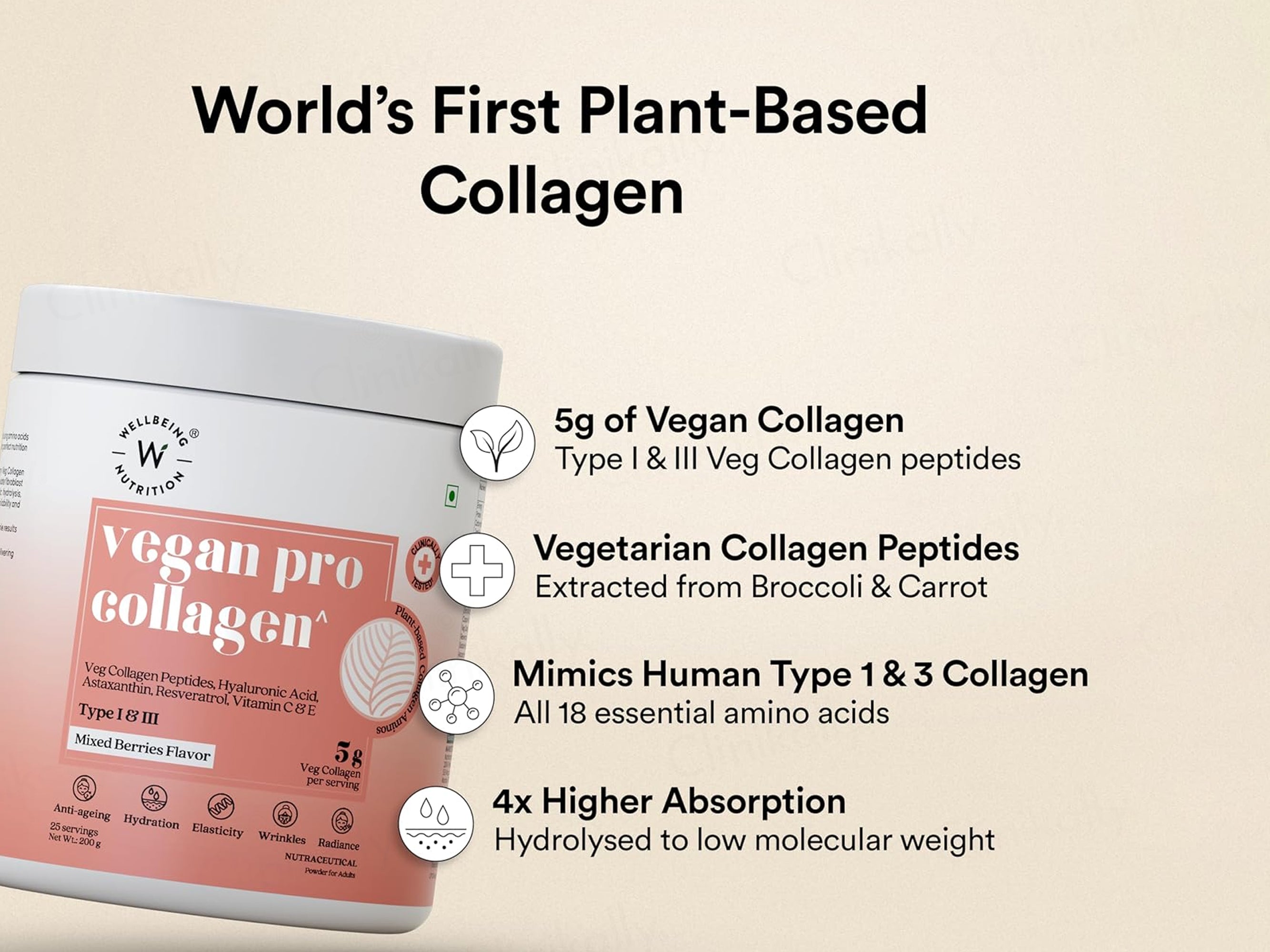 Wellbeing Nutrition Vegan Pro Collagen Powder - Mixed Berries Flavour