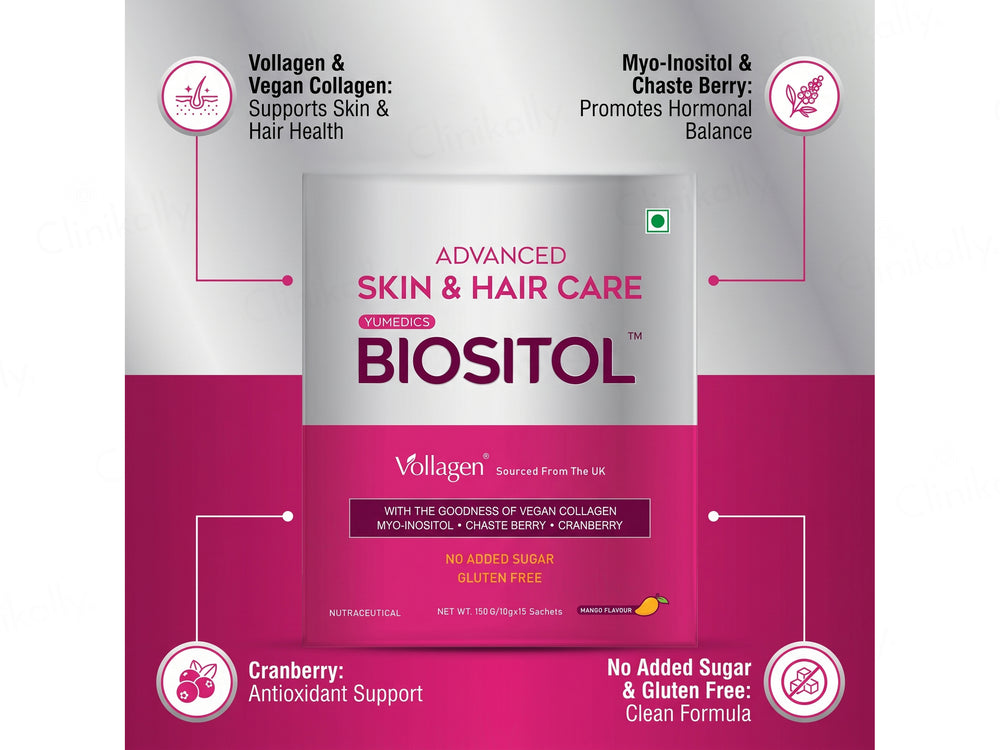 Yumedics Biositol Advanced Skin & Hair Care Vegan Collagen Powder - Mango Flavour